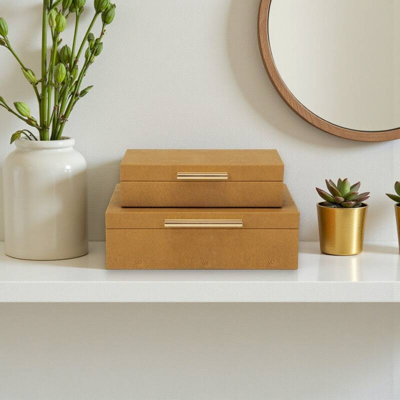 Lusan Black Vinyl Decorative Box Set - Camel Shagreen
