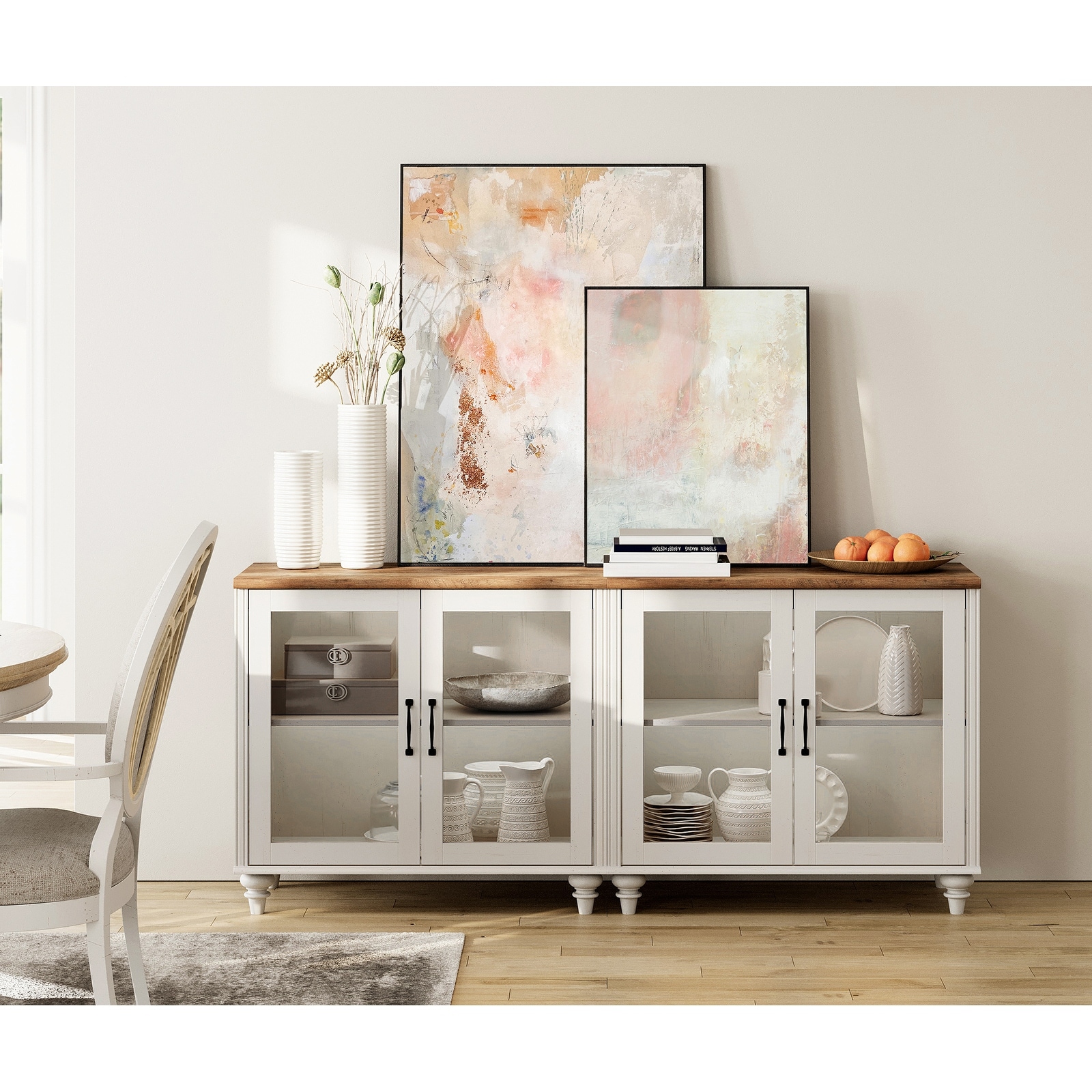 Kitchen Sideboard Buffet Cabinet, Glass Display Cabinet with Storage