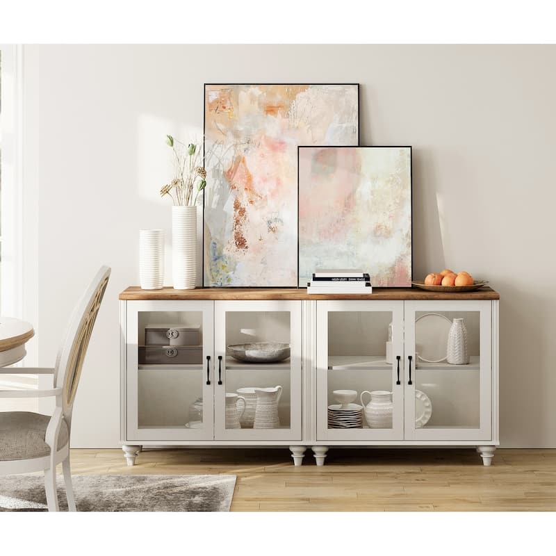 TV Stand with Glass Doors, TV Console Table TV Cabinet