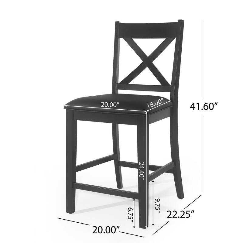 Roomfitters Upholstered Wood Counter Stools with X-Back Design, Comfortable Bar-Height Kitchen Chairs (Set of 2)