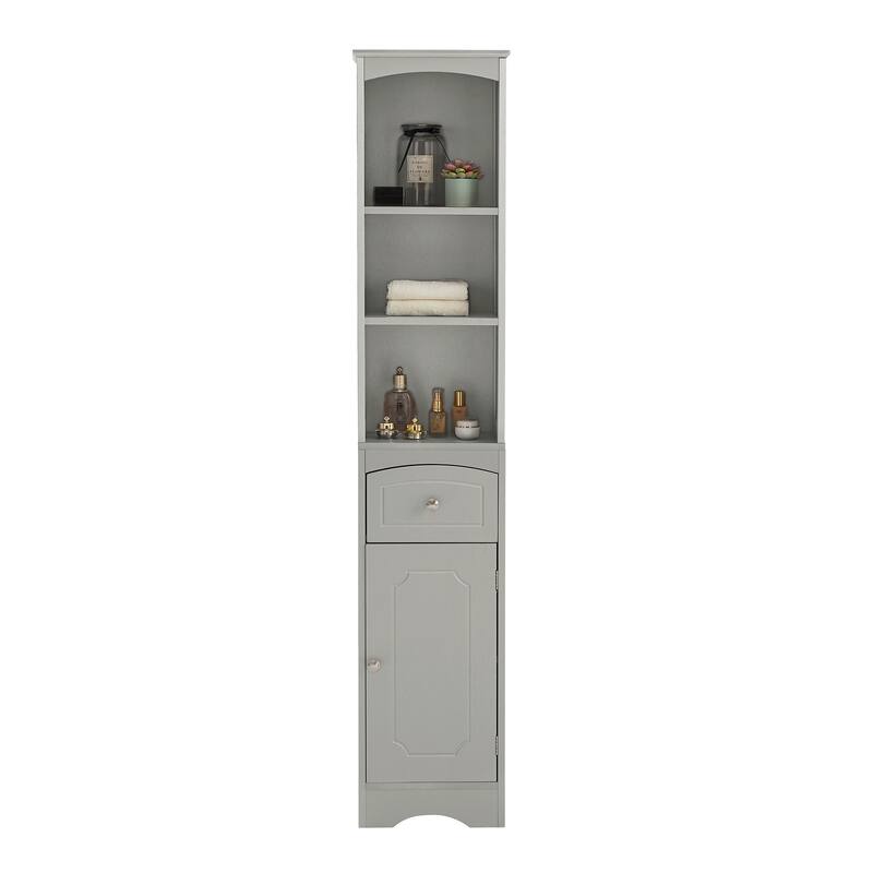 67" Tall Bathroom Storage Cabinet, Modern Narrow Display Cupboard Stand with Drawer and Adjustable Shelf