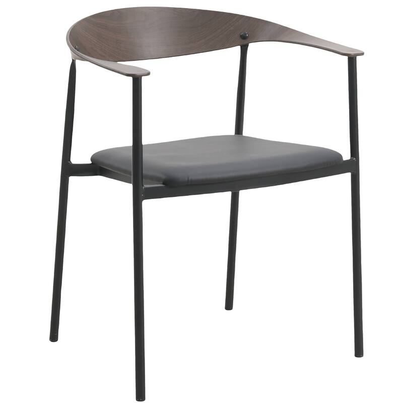 Kora Upholstered Faux Leather Dining Arm Chair with Powder Coated Steel Legs by LeisureMod - Brown/Black