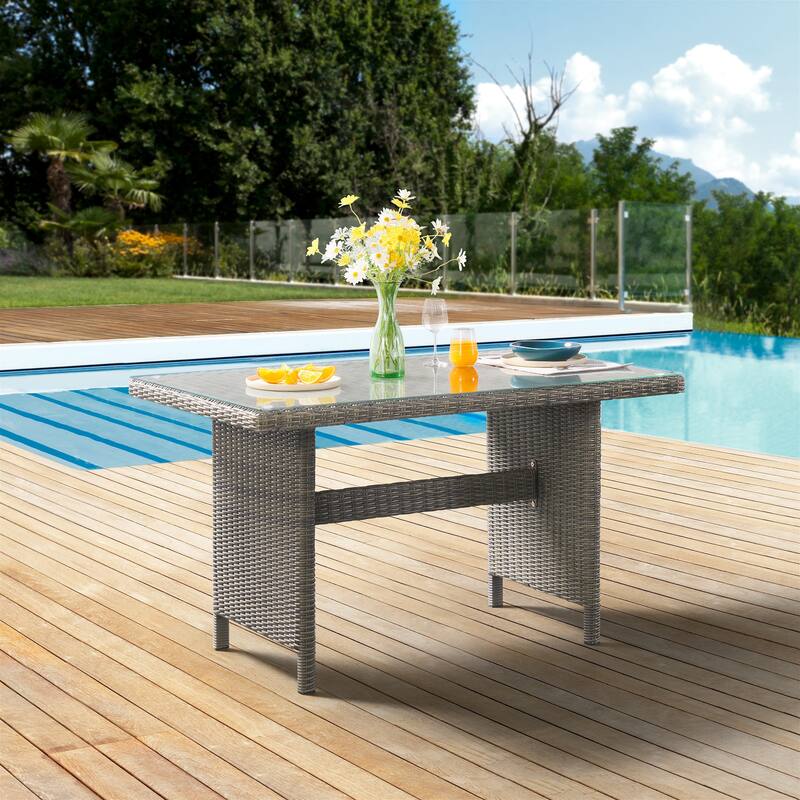Asti All-Weather Wicker 3-Piece Outdoor Dining Set with 30"H Table with Glass Top and Two 37"H Dining Chairs