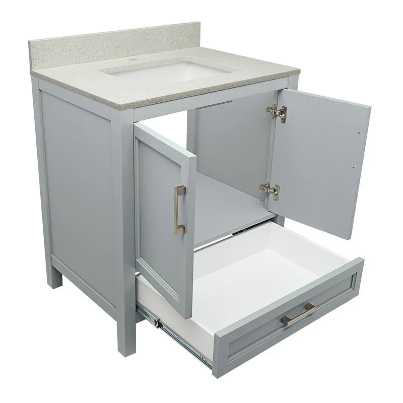 Nevado 31" Bathroom Vanity in Espresso with Quartz Stone Vanity Top Sink w/ Backsplash in Galaxy White Single Hole