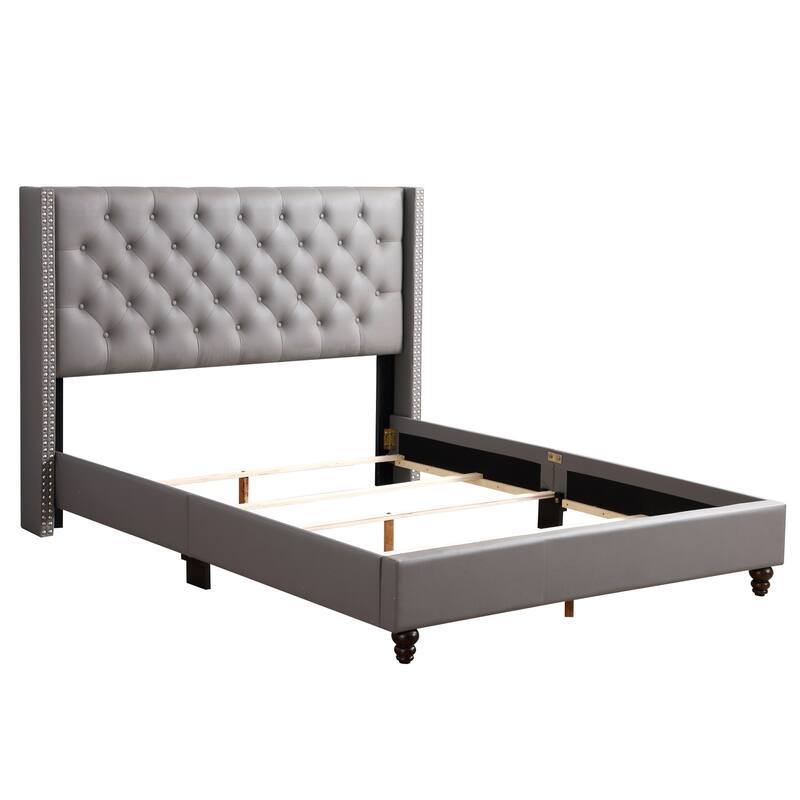 Upholstered Button Tufted Panel Queen Bed - 86" - Gray