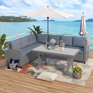 Merax patio dining table set outdoor discount furniture sofa pe rattan wicker conversation set