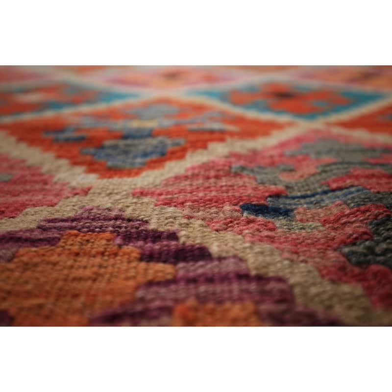 Flat Weave Trellis Kilim Oriental Area Rug Flatweave Wool Carpet - 7'10" x 11'5"