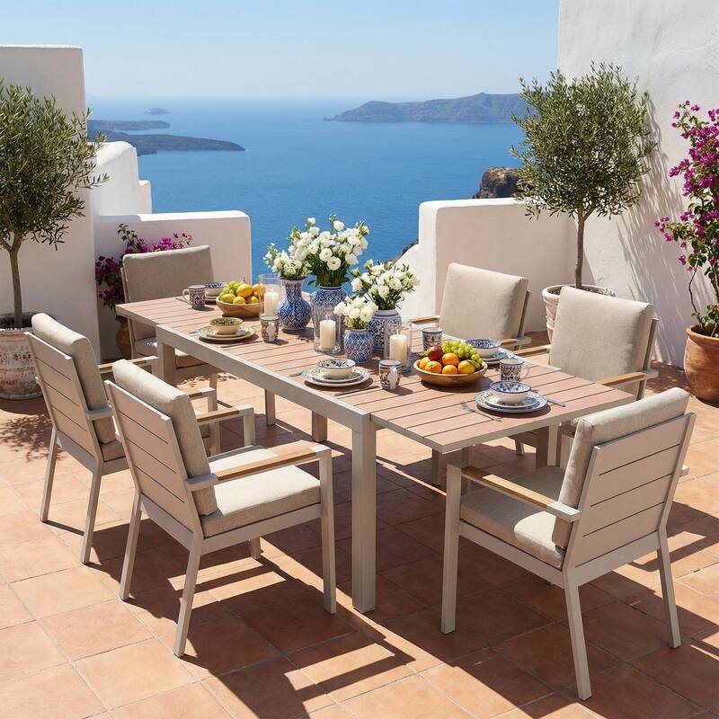 Expandable Aluminum Outdoor Dining Set with 6-8 Chairs
