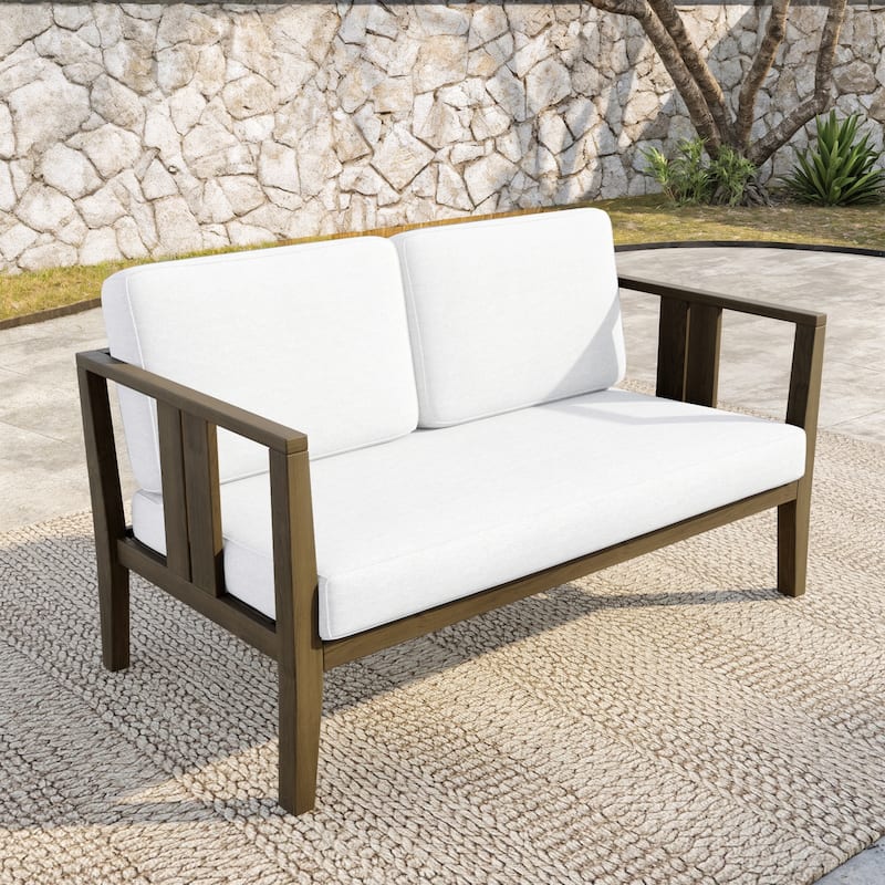 Teak Wood Weatherproof Outdoor Loveseat