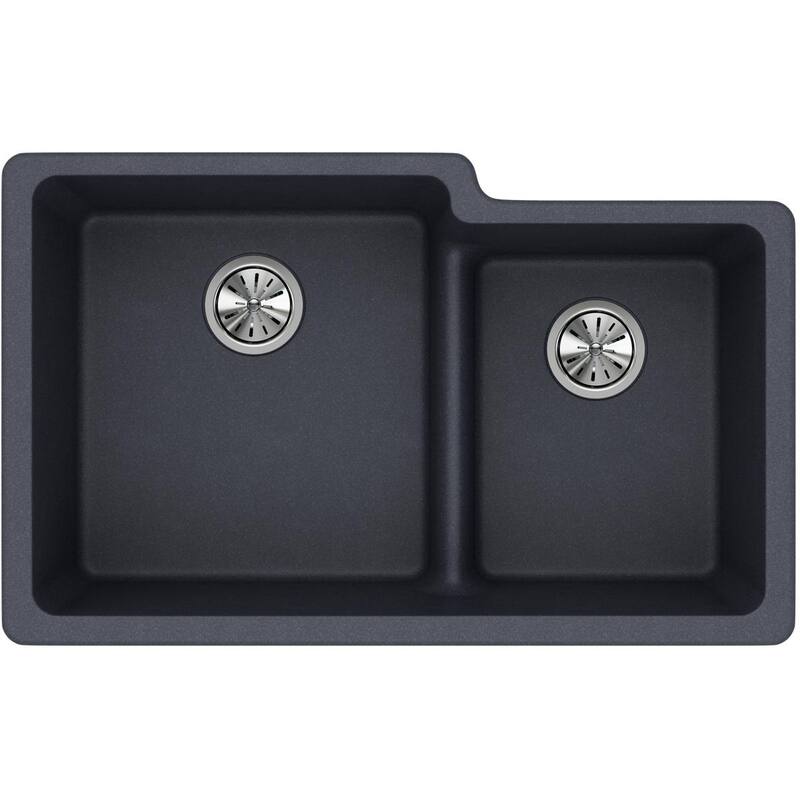 Elkay Quartz Classic 33" x 20-1/2" x 9-1/2", Offset 60/40 Double Bowl Undermount Sink with Aqua Divide