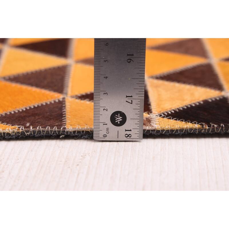 ECARPETGALLERY Handmade Cowhide Patchwork Orange Leather Rug - 8'0 x 10'0