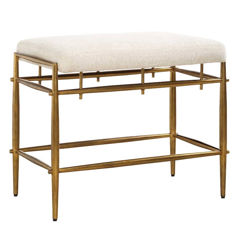 Uttermost Karleen Plush White Small Brass Bench - 25.75" W x 21" H x 15" D