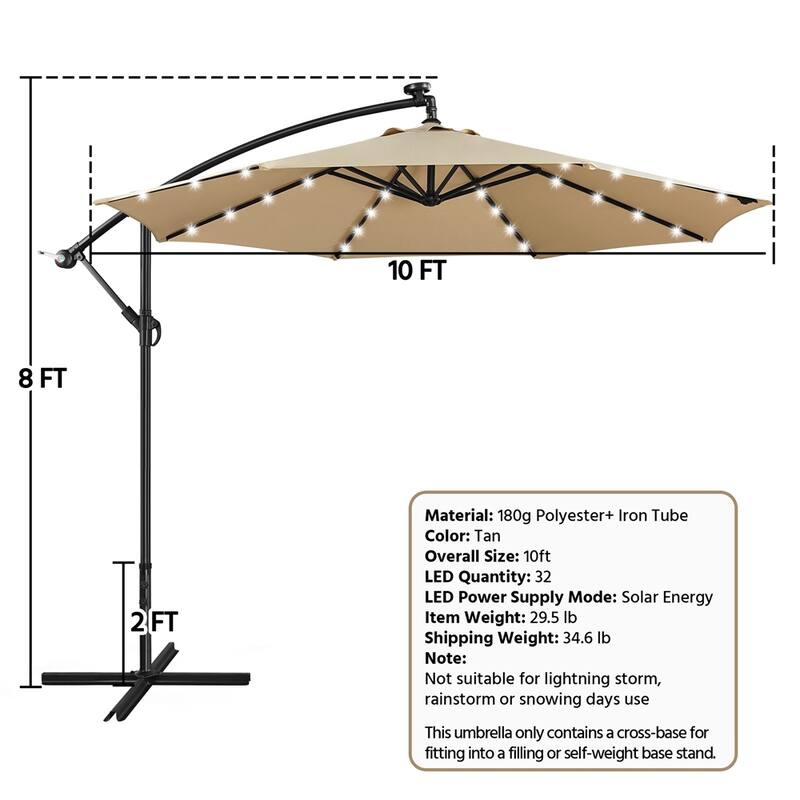 Yaheetech 10Ft Patio Offset Umbrella with 32 LED Lights Outdoor Hanging Cantilever Umbrella