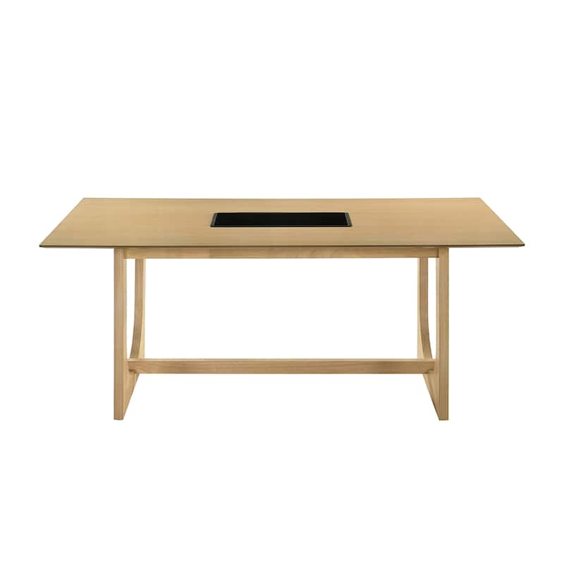 Rectangular Wooden Dining Table with Double U-Shape in Natural