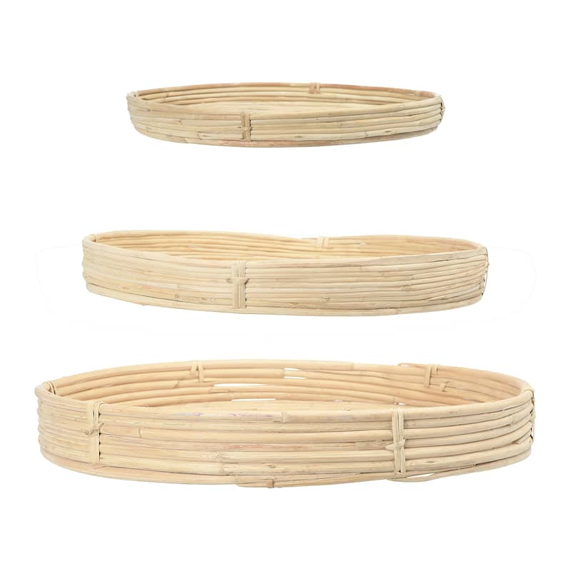Natural Hand-Woven Cane Trays, Set of 3