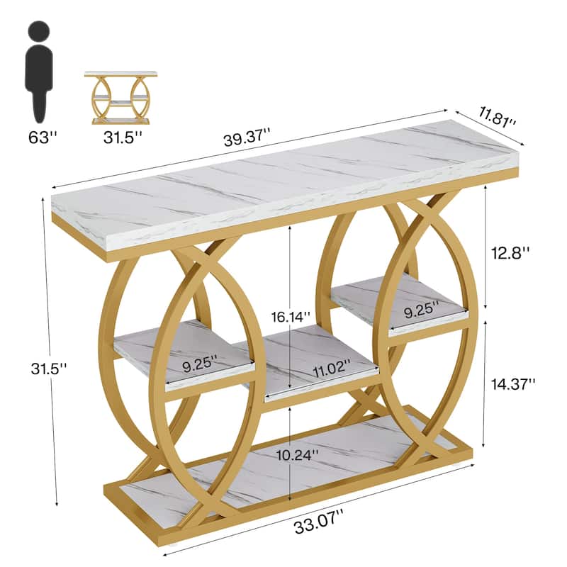 Industrial Console Table, 4-Tier Sofa Table with Geometric Metal Frame