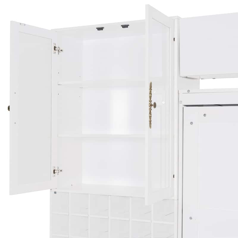 Full/Queen Size Luxurious Murphy Bed with Sofa, Versatile Folding Bed Frame with Wine Storage Cube, Cabinet, USB & LED Light