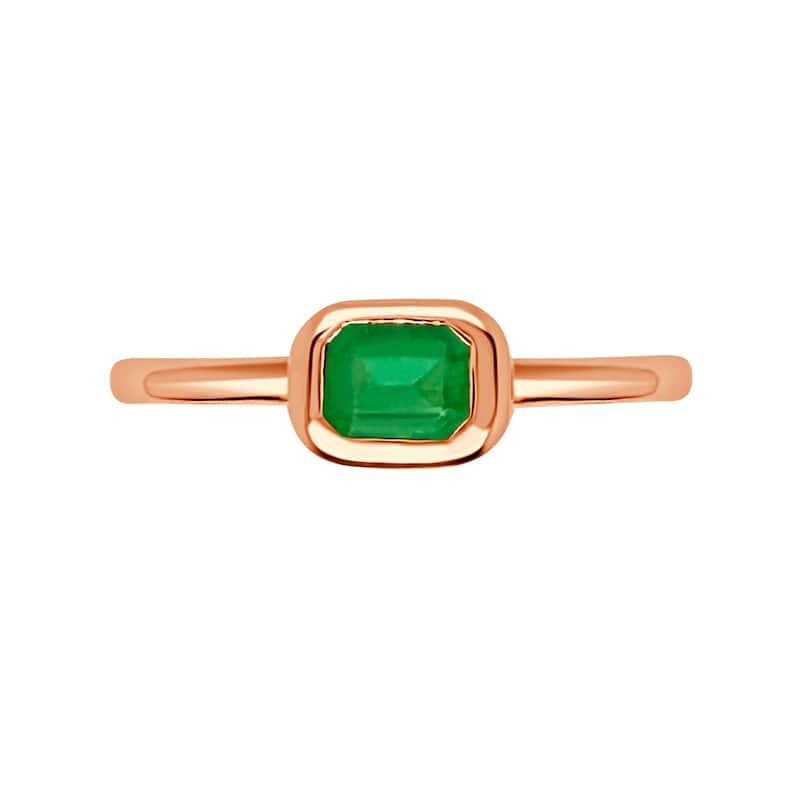 Auriya 14k Gold Emerald-Cut Emerald Bezel Solitaire Ring