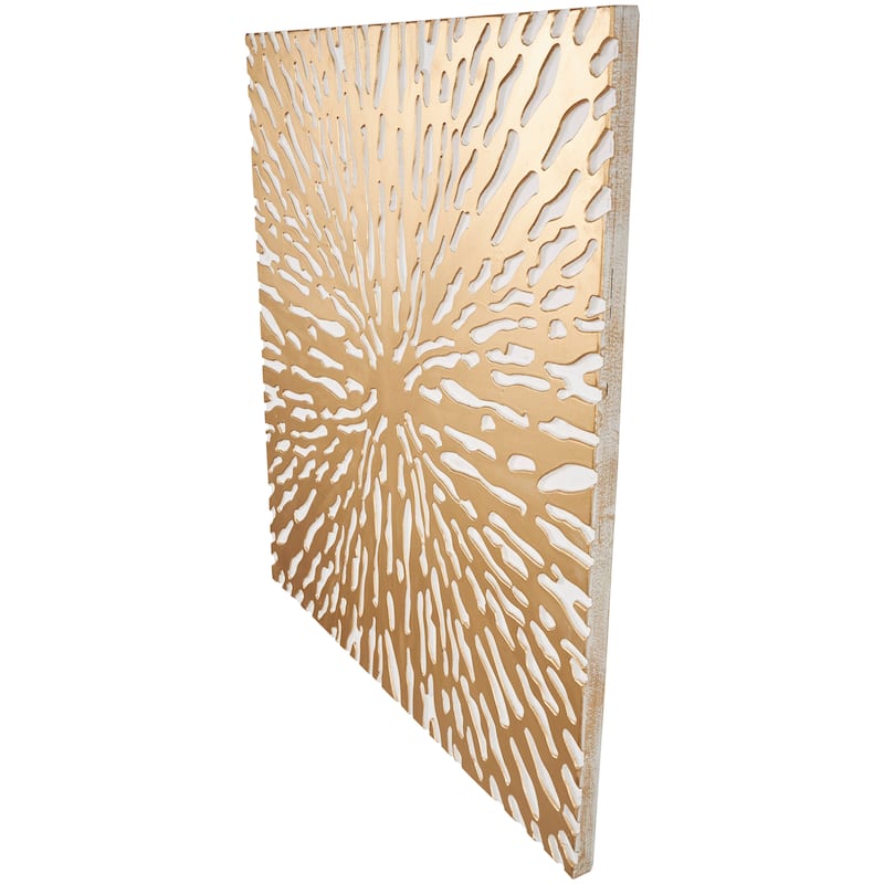 Gold Wooden Abstract Carved Starburst Wall Decor with White Backing