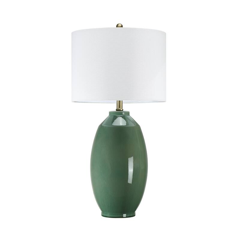Celadon 3-Way Ceramic Table Lamp with White Drum Shade - 26.5 in. H