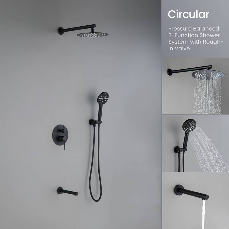 Circular Pressure Balanced 3-Function Shower System with Rough-In Valve