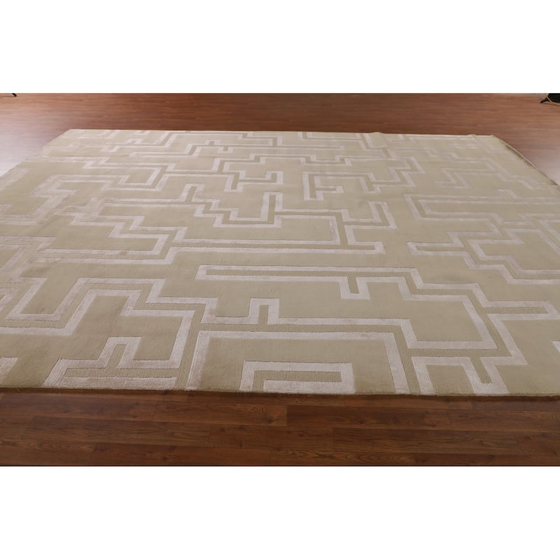 Geometric Modern Large Area Rug Hand-Knotted Wool Carpet - 10'0" x 13'7"