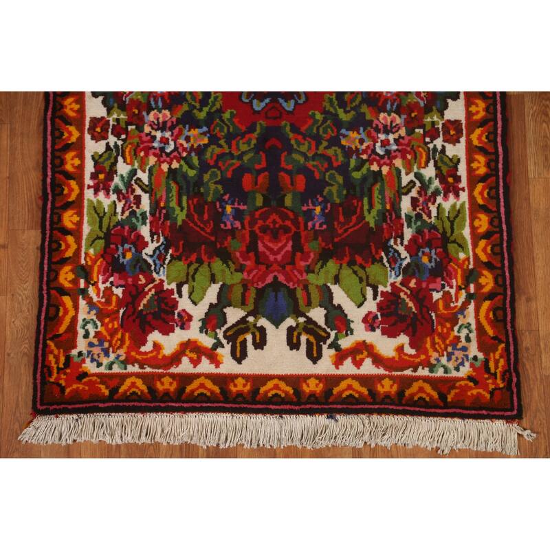 Hand Knotted Oriental 100% Wool Carpet Traditional Floral Beige & Ivories Bakhtiari Area Rug - 4' 11'' X 3' 5''