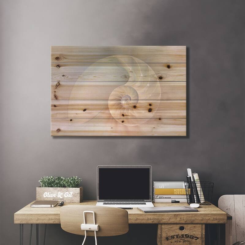 Nautilus Shell Cut Print On Wood by Depositphotos - Multi-Color