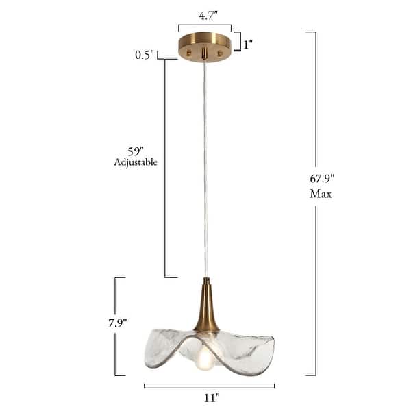 Modern Gold 1-Light Pendant Light with Textured Glass for Kitchen Island Bedroom - D11" x H67.9" Max
