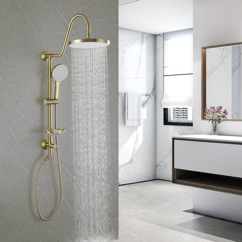4-Way High Pressure Round Rain Shower Head With Adjustable Handheld Shower Head inBlack/Gold