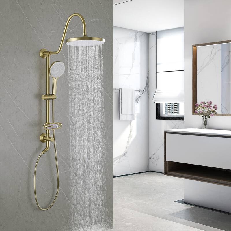 Modland 4-Way High Pressure Round Rain Shower Head With Adjustable Handheld Shower Head inBlack/Gold