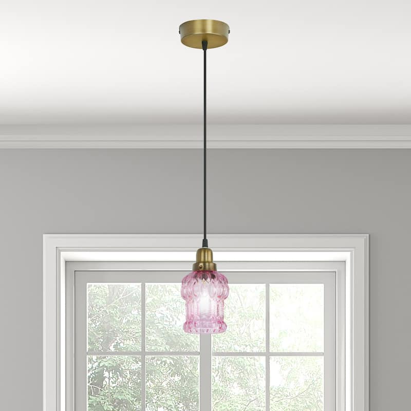 Baptiste River of Goods Purple/Yellow/Green and Gold Glass and Metal 4.5-Inch Pendant Light with Adjustable Hanging Cord