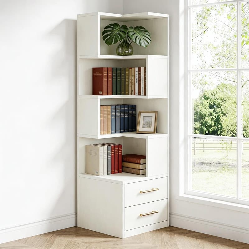 5-Tier L-Shaped Bookcase for Corner Storage and Display