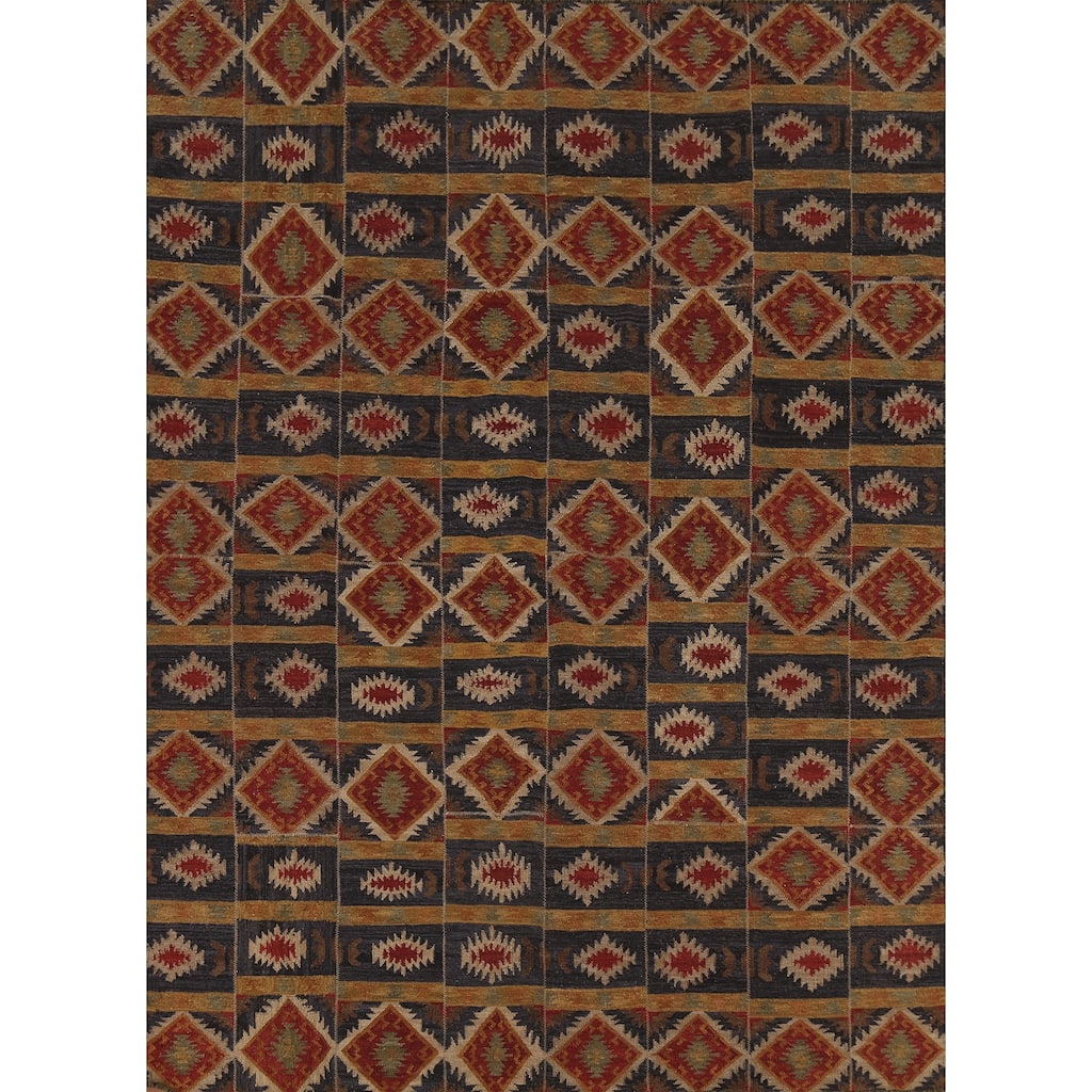 Kilim Area Rug Flatweave Oriental Blue Wool Carpet - 7'11"x 9'9"
