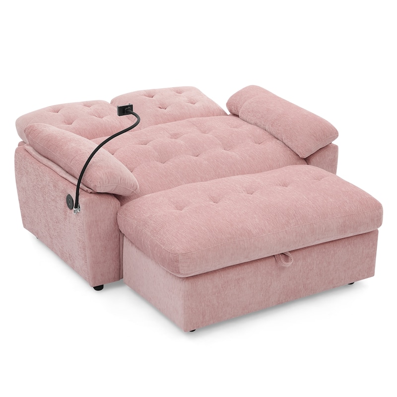 Double Recliner Chair with Adjustable Backrest, Storage Ottoman, USB Port & Phone Stand