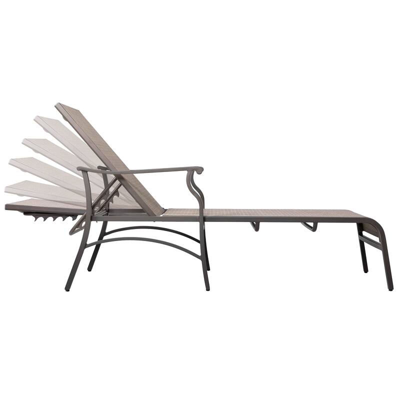 Patio Time 2 Pieces Lounge Chair with 6-Position Adjustable Backrest, Brown