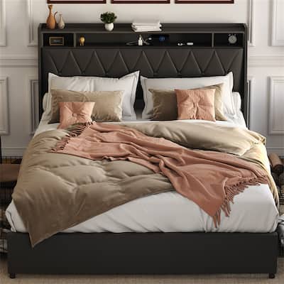 Full Size Bed Frame with Ergonomic Headboard