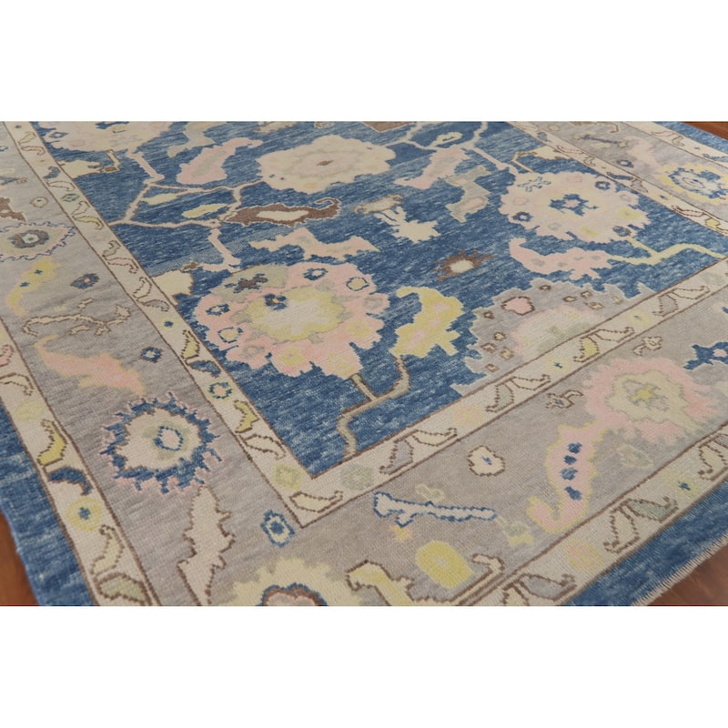 Hand Knotted Oriental 100% Wool Carpet Transitional All-Over Navy Blue & Blues Oushak Area Rug - 11' 2'' X 8' 11''
