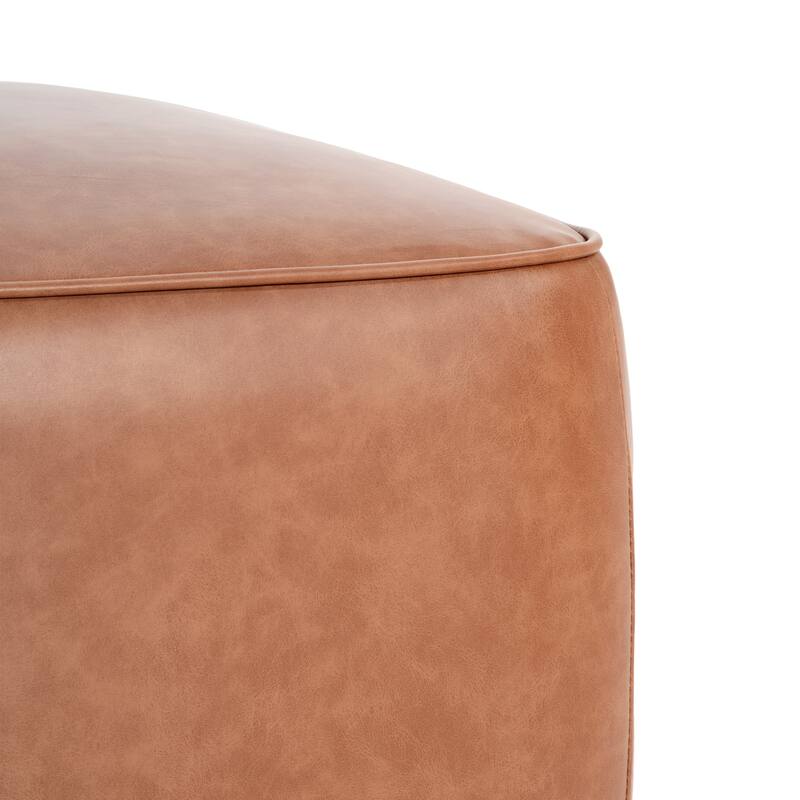 PU Leather Square Ottoman - Tan Upholstered Modern Home Piece