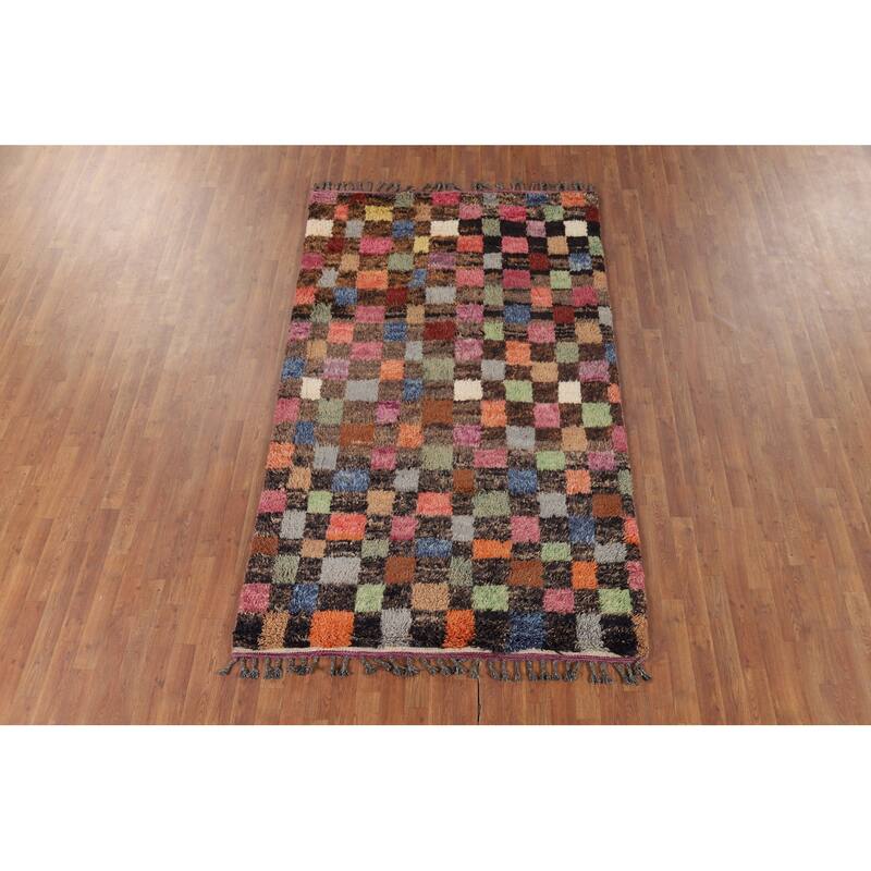 Hand Knotted Oriental 100% Wool Carpet Modern All-Over Multi-Colored Moroccan Area Rug - 8' 5'' X 4' 10''