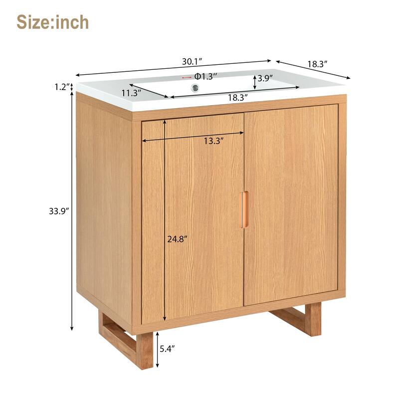 Bathroom Vanity with Sink, Floor Standing Wooden Storage Cabinet, Freestanding Bathroom Vanity with 2 Soft-Closed Doors