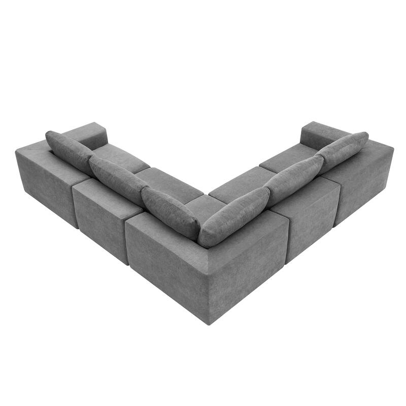 5 Pieces Sectional Sofa Set, Modular Sectional Sofa Convertible Sleeper Sofa Bed for Living Room, Free Combination Floor Couch