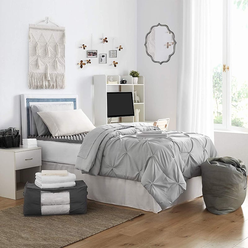 Porch & Den Hargis Glacier Grey Color Pin Tuck Twin XL College Bedroom Set