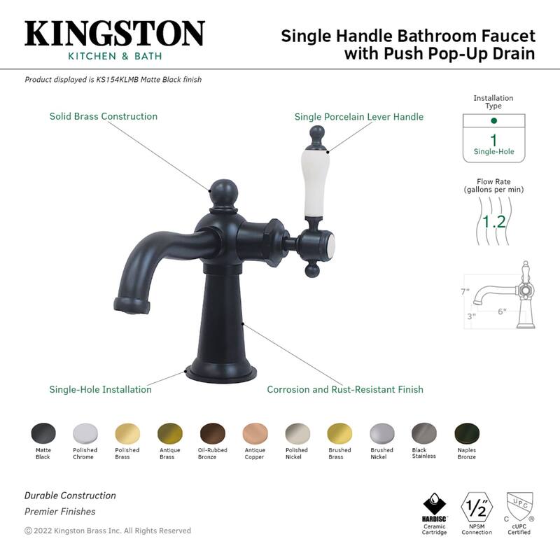 Kingston Brass Nautical Single-Handle 1-Hole Deck Mount Bathroom Faucet