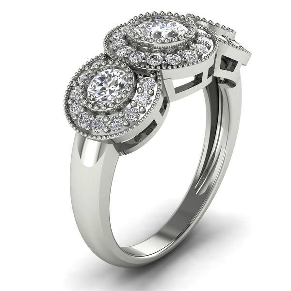 1 08 Ct Three Stone Milgrain Bezel Set Diamond Engagement Ring In 14kt Overstock Com Shopping The Best Deals On Engagement Rings 34196583