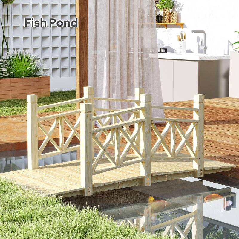 Garden Bridge Fir and Pine Outdoor Decorative Footbridge for Ponds Pathways and Landscaping