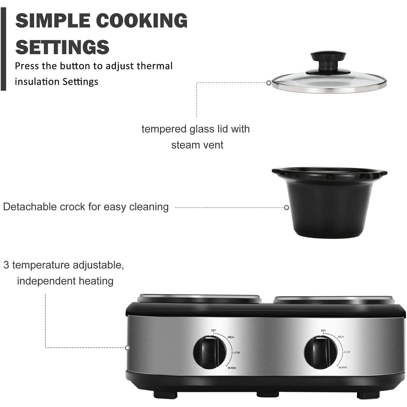 Dual Pot Slow Cooker, 2 Pot Small Mini Crock Buffet Server and Warmer, Double  Pot Buffet