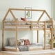 preview thumbnail 1 of 5, Natural Twin over Twin House-Shaped Bunk Bed with Ladder, Guardrails, and Low Height Design Natural - Twin