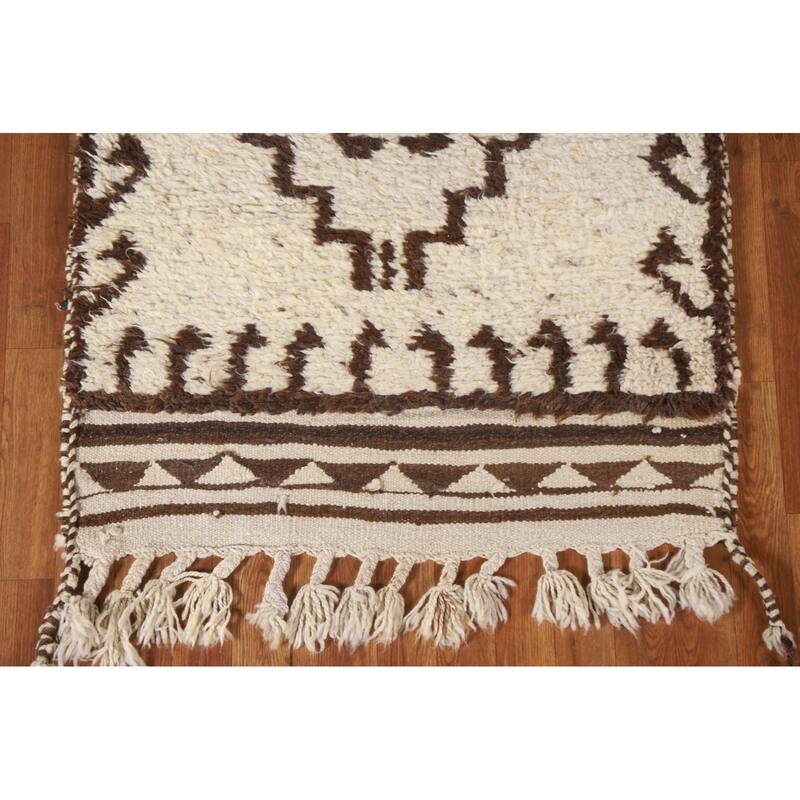 Turkish Anatolian Runner Rug Hand-knotted Beige Wool Carpet - 3'2"x 11'11"