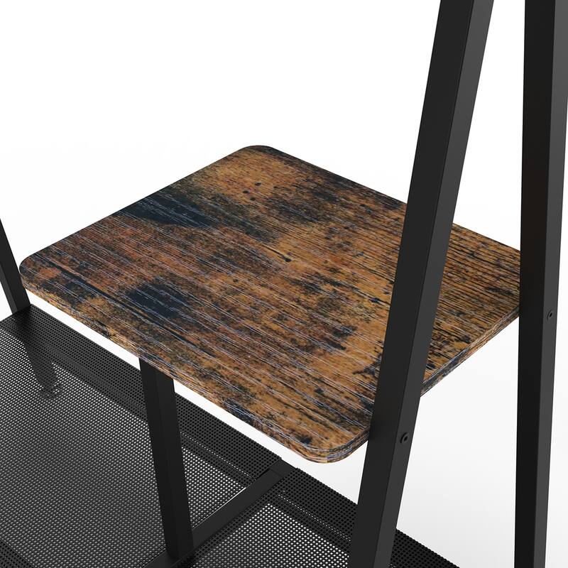 Industrial-Style Foyer Coat Rack with Shoe Cabinet Mirror, Aluminum Frame, for Living Room and Bedroom